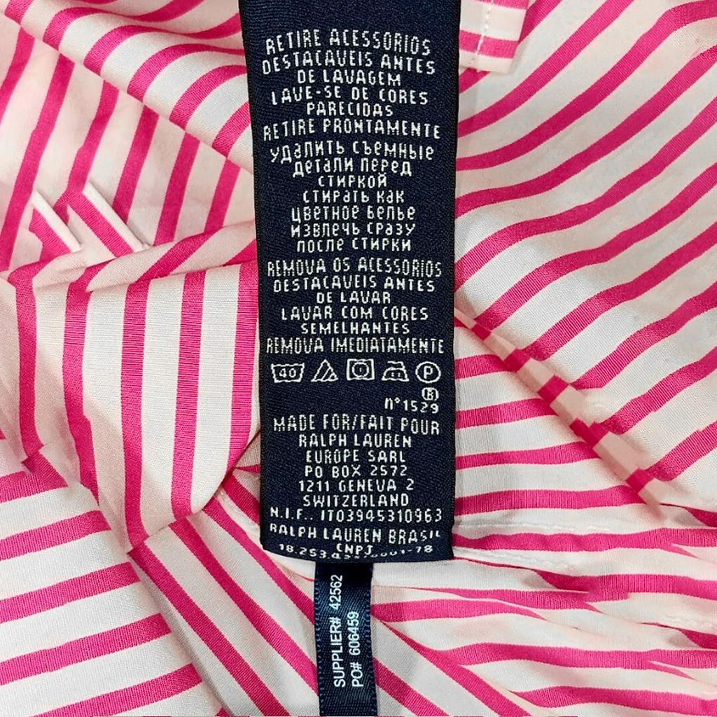 Ralph Lauren Sport Pink White Striped Button Shirt Women's Pony Logo