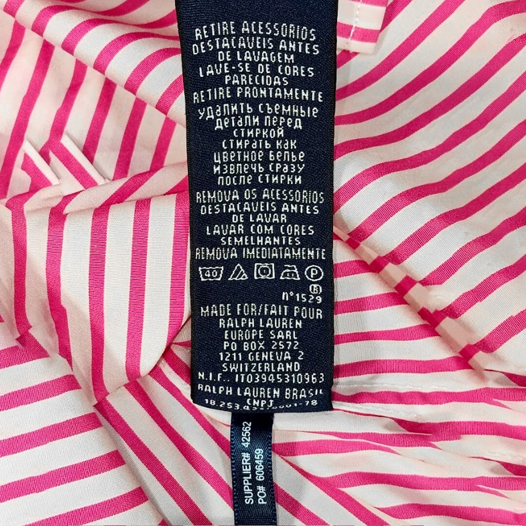 Ralph Lauren Sport Pink White Striped Button Shirt Women's Pony Logo