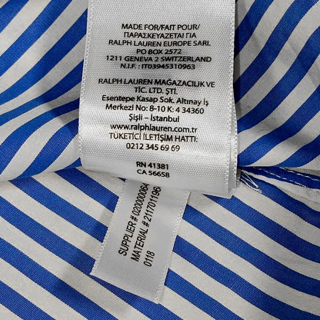 Polo Ralph Lauren Button Down Slim Fit Blue White Striped Oxford Shirt Women's XL