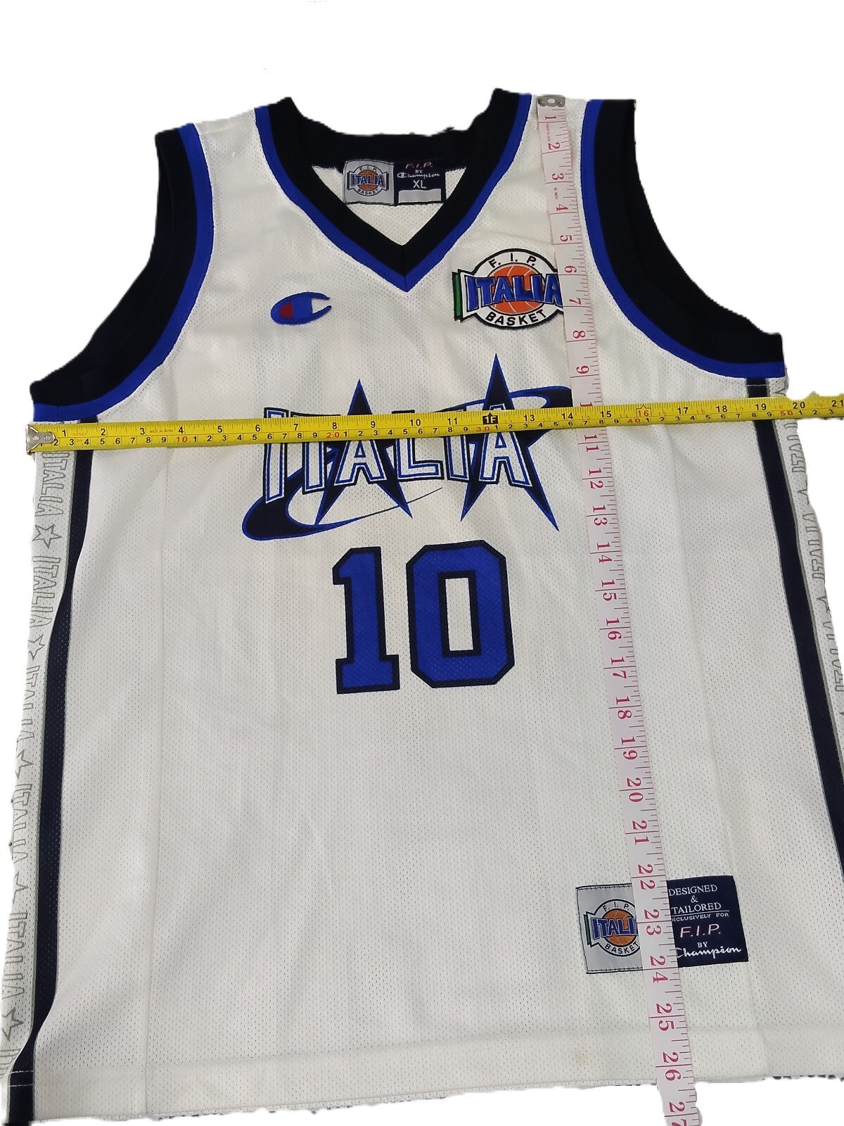 Champion F.I.P. Italia Basket No.10 Basketball Jersey White Blue XL Unisex Made in Italy