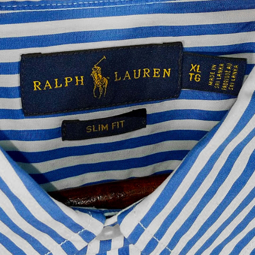 Polo Ralph Lauren Button Down Slim Fit Blue White Striped Oxford Shirt Women's XL