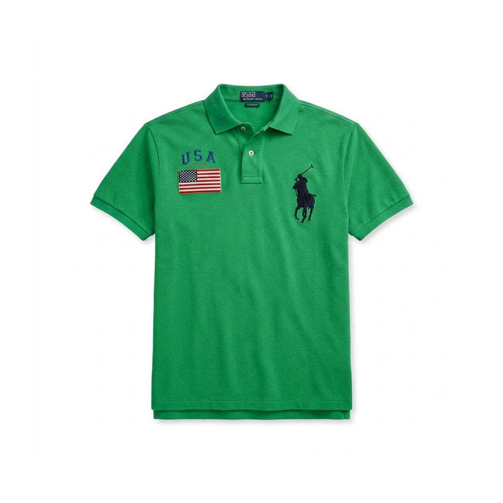 Polo Ralph Lauren USA Flag Big Pony Green Custom Fit Unisex Polo Shirt Size Medium