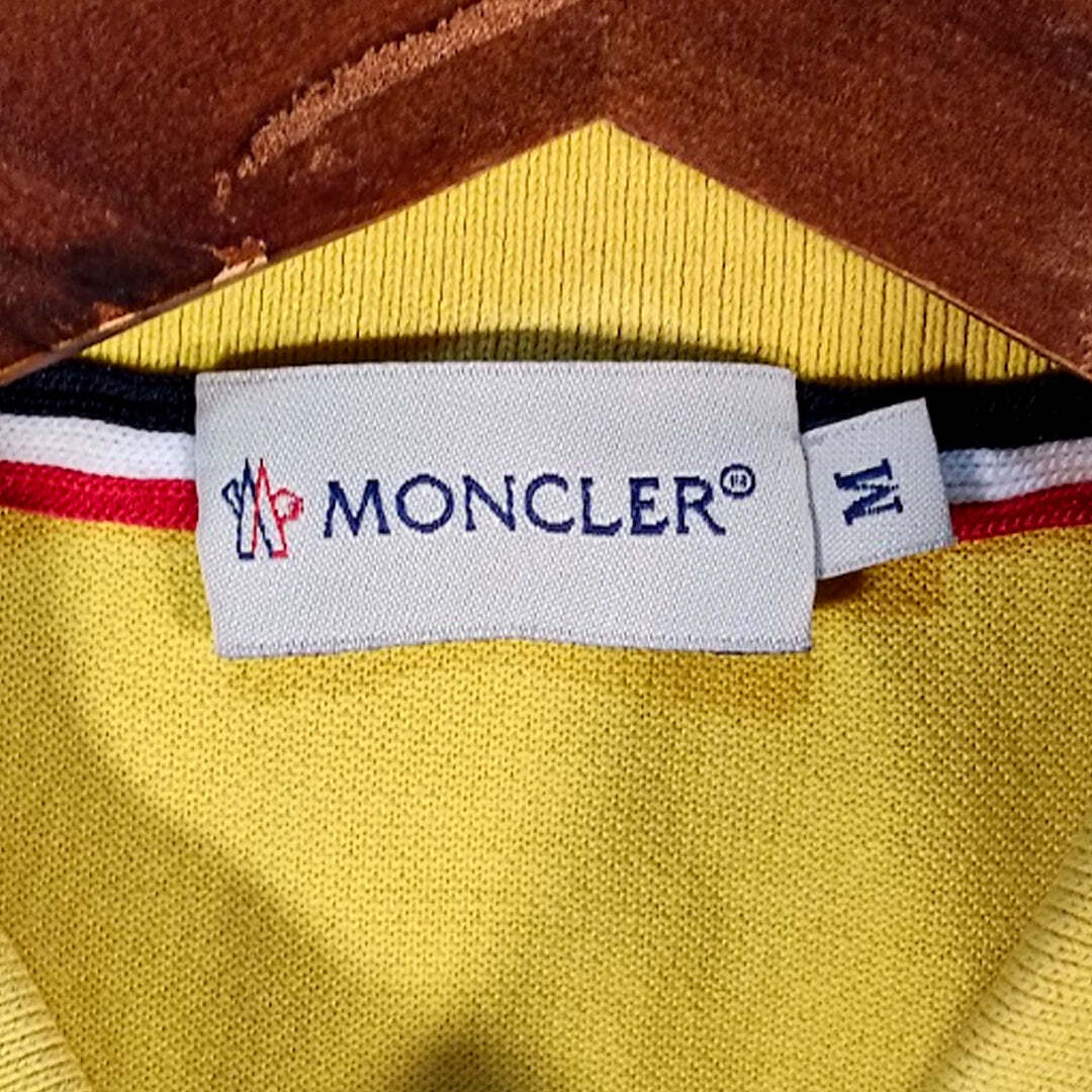 Moncler Yellow Polo Shirt Men's Medium Cotton Piqué Logo Patch Short Sleeve