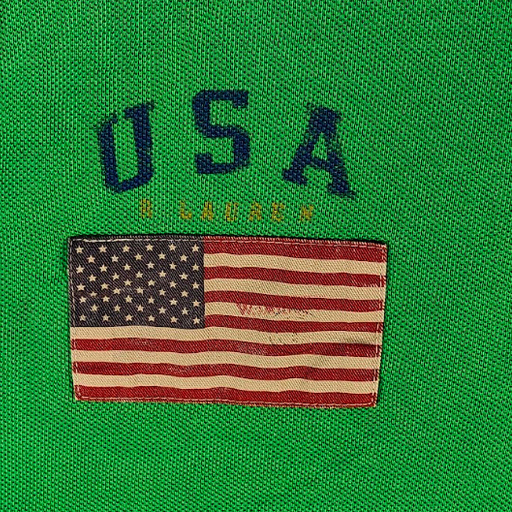 Polo Ralph Lauren USA Flag Big Pony Green Custom Fit Unisex Polo Shirt Size Medium