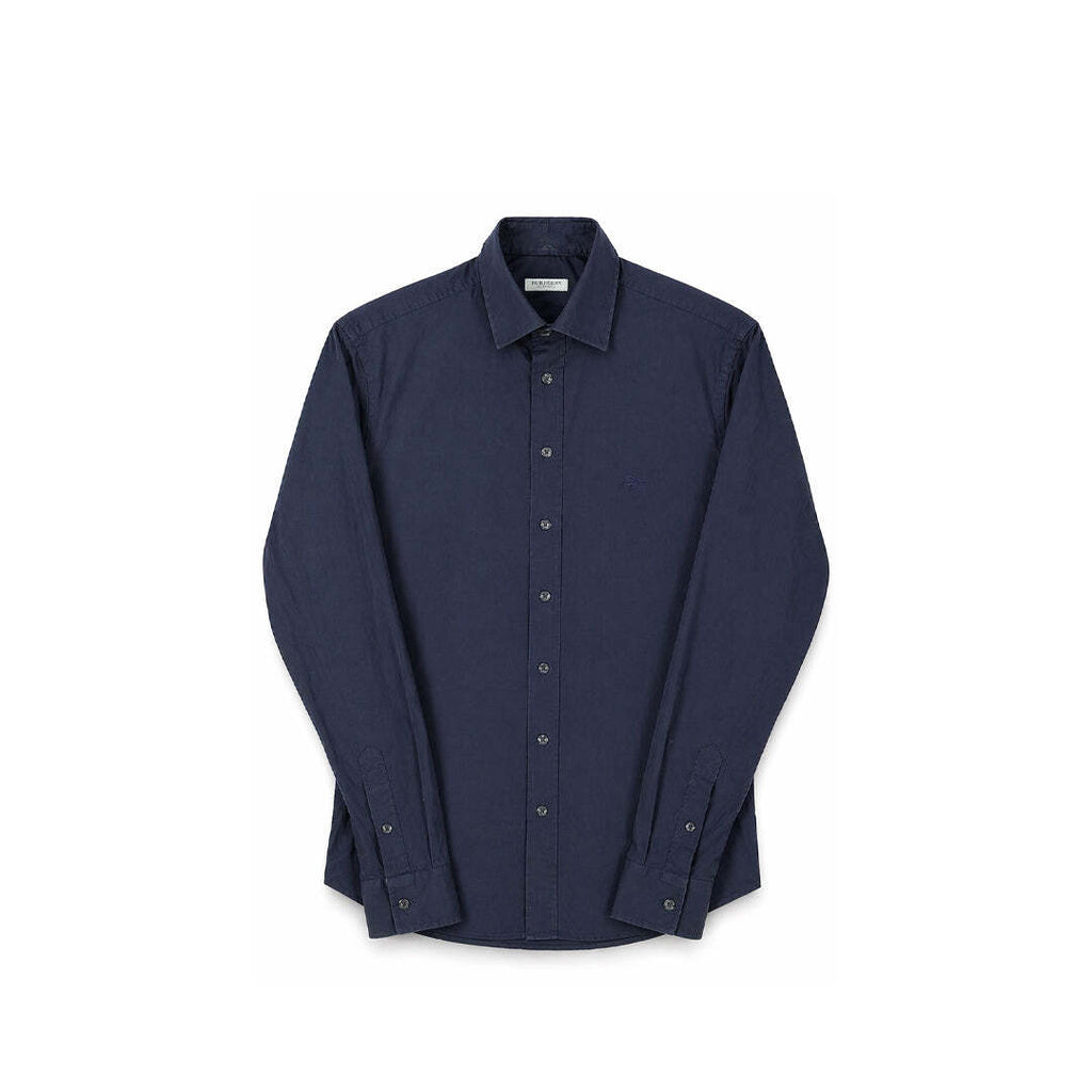 Burberry Brit Navy Stretch Cotton Shirt Men's Small Long Sleeve Nova Check Collar