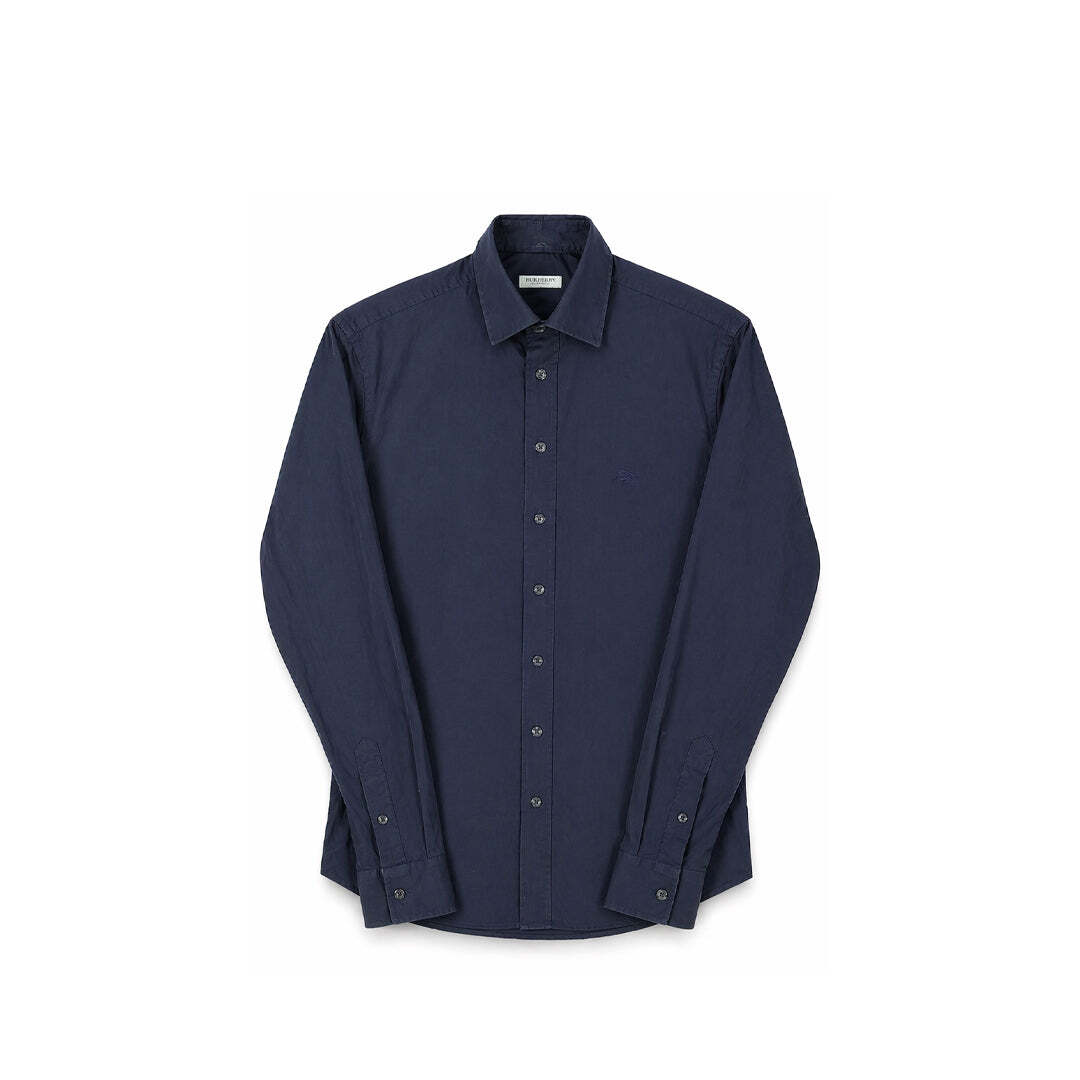 Burberry Brit Navy Stretch Cotton Shirt Men's Small Long Sleeve Nova Check Collar