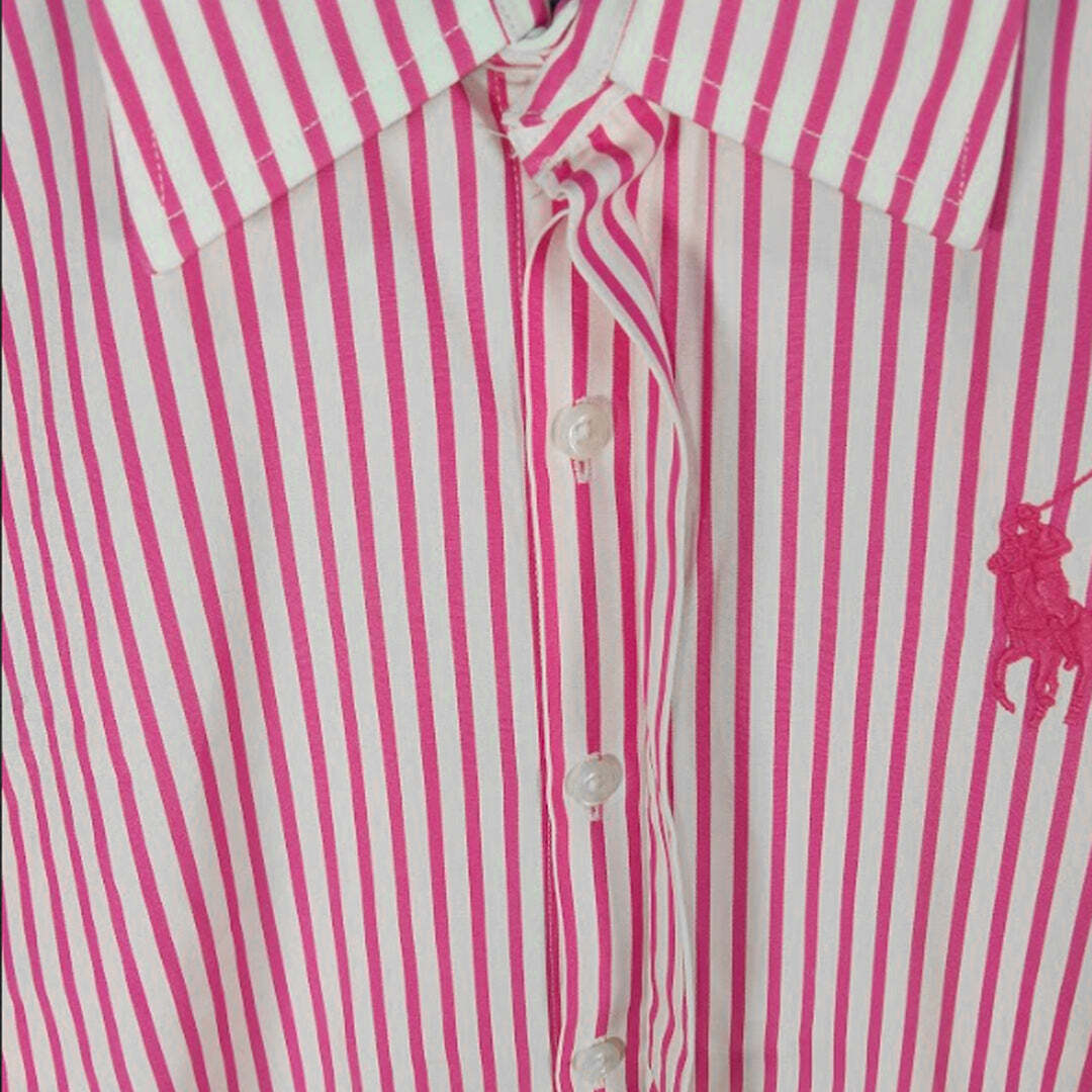 Ralph Lauren Sport Pink White Striped Button Shirt Women's Pony Logo