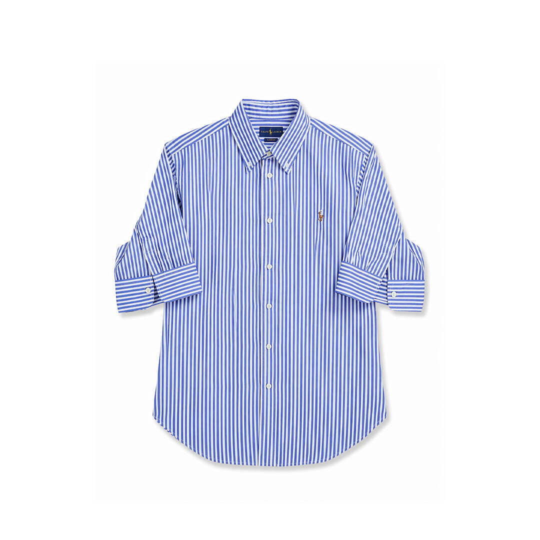Polo Ralph Lauren Button Down Slim Fit Blue White Striped Oxford Shirt Women's XL