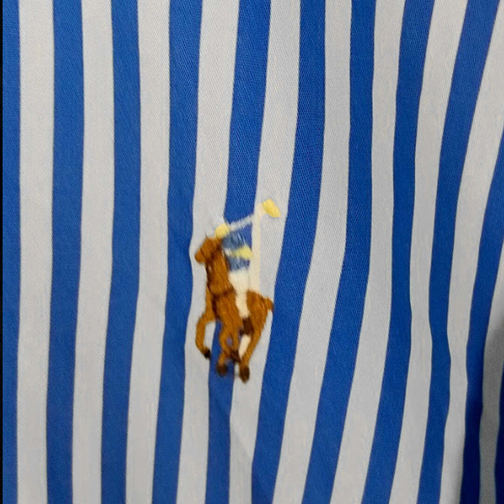 Polo Ralph Lauren Button Down Slim Fit Blue White Striped Oxford Shirt Women's XL