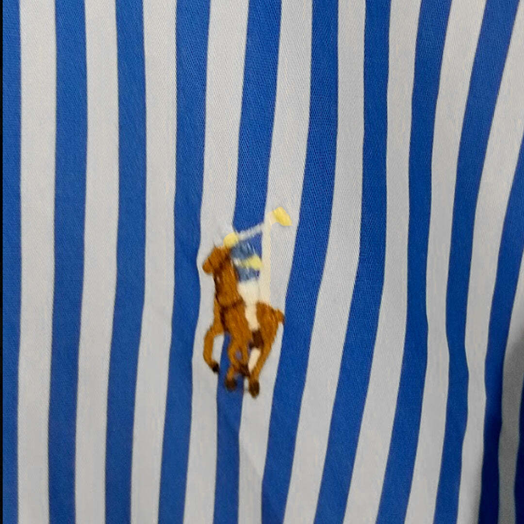 Polo Ralph Lauren Button Down Slim Fit Blue White Striped Oxford Shirt Women's XL