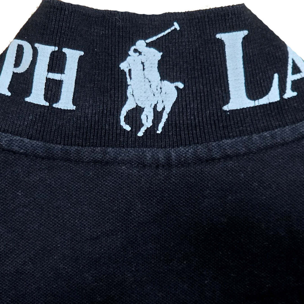 Polo Ralph Lauren Big Pony Black Cotton Polo Shirt with White Logo and Stripe XL