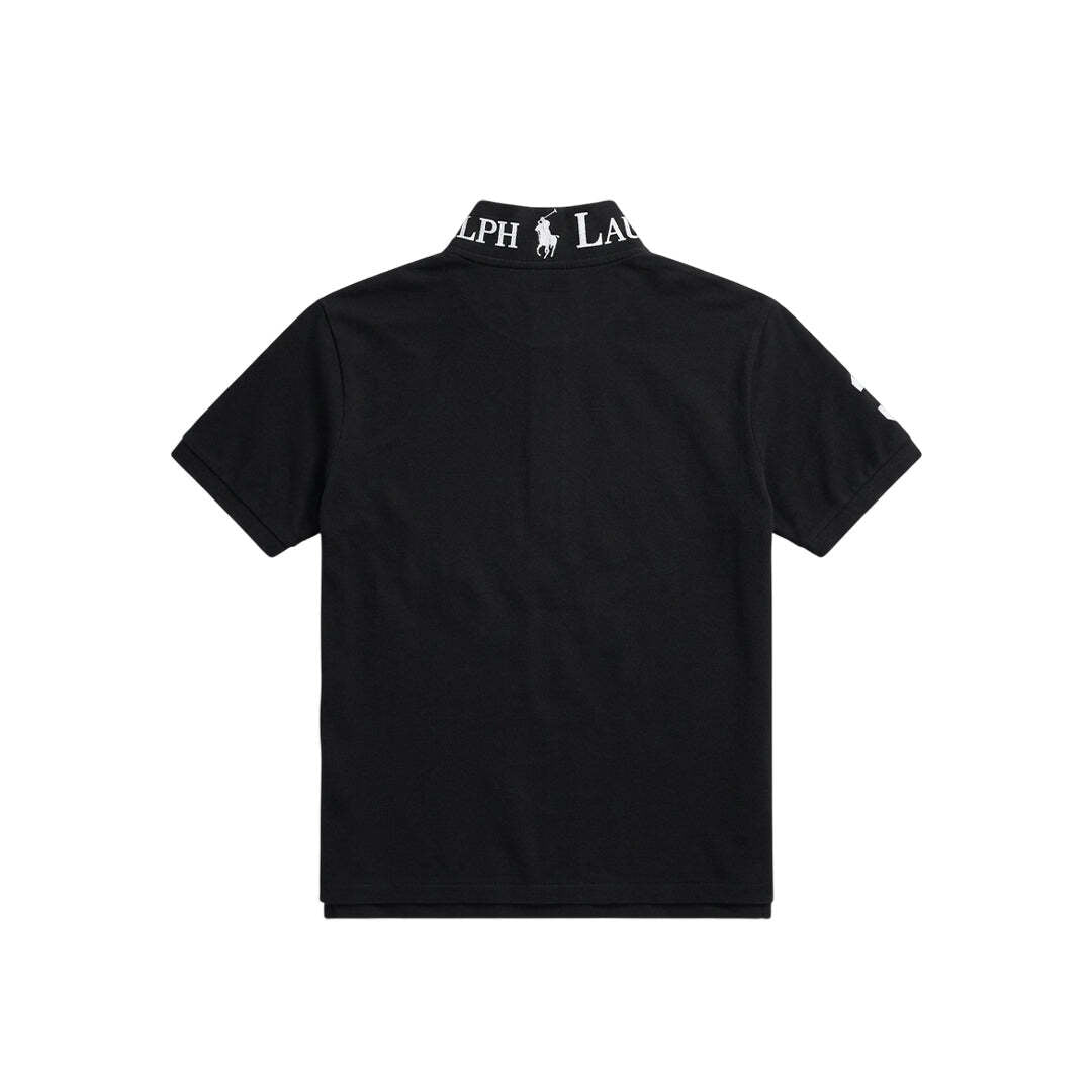 Polo Ralph Lauren Big Pony Black Cotton Polo Shirt with White Logo and Stripe XL